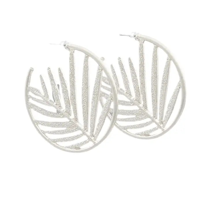 Silver Palm Hoop Earrings