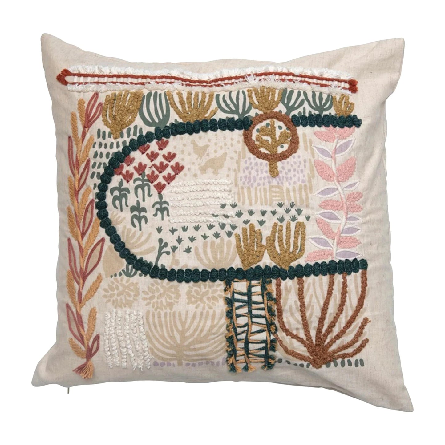 Embroidered Botanical Square Pillow
