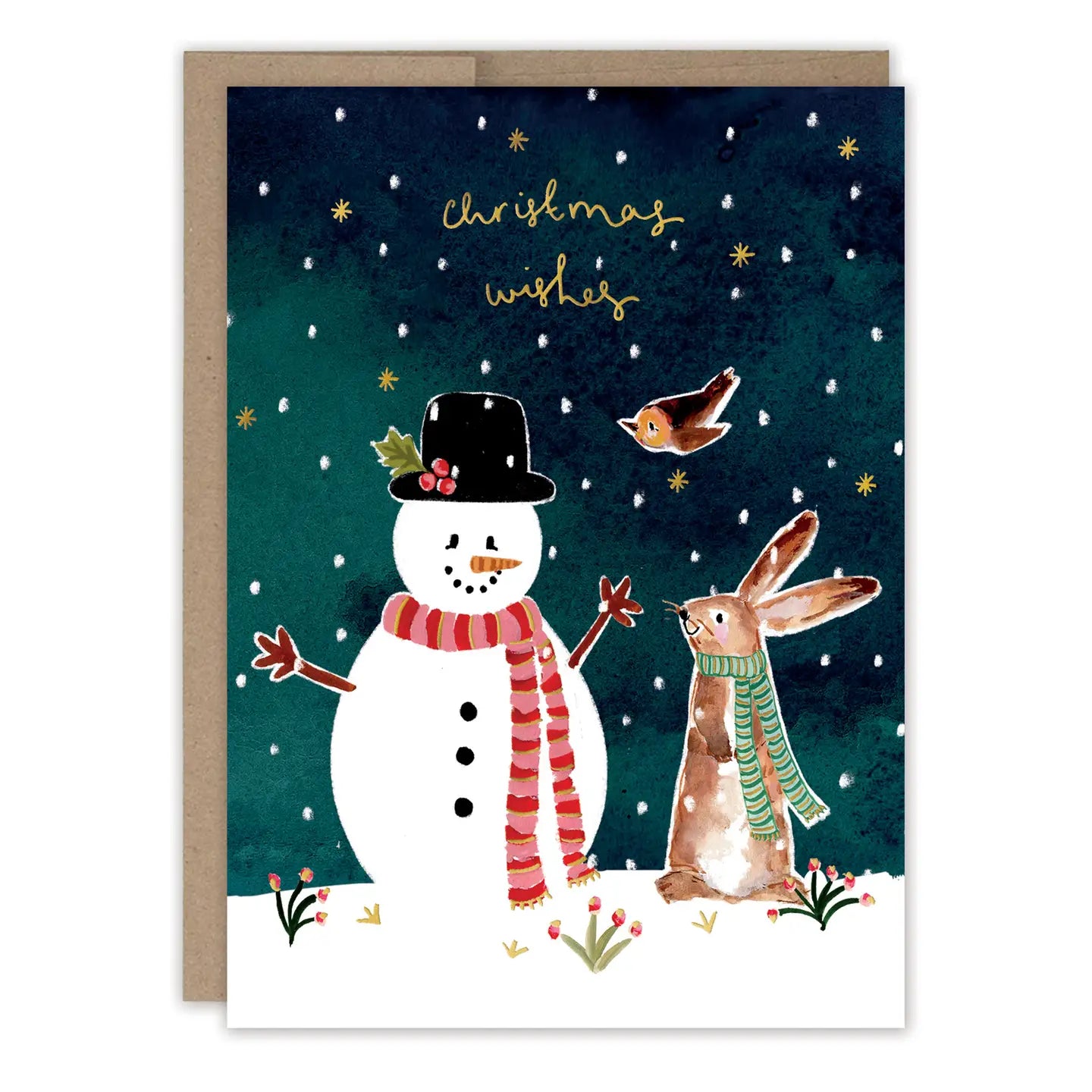 Snowman & Bunny Christmas Wishes Card