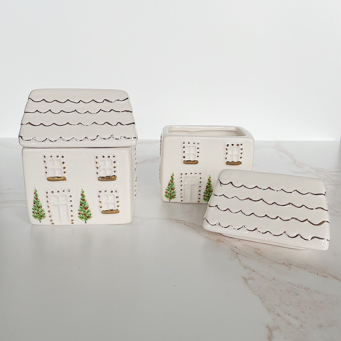 Load image into Gallery viewer, Hand Painted Stoneware House Canister
