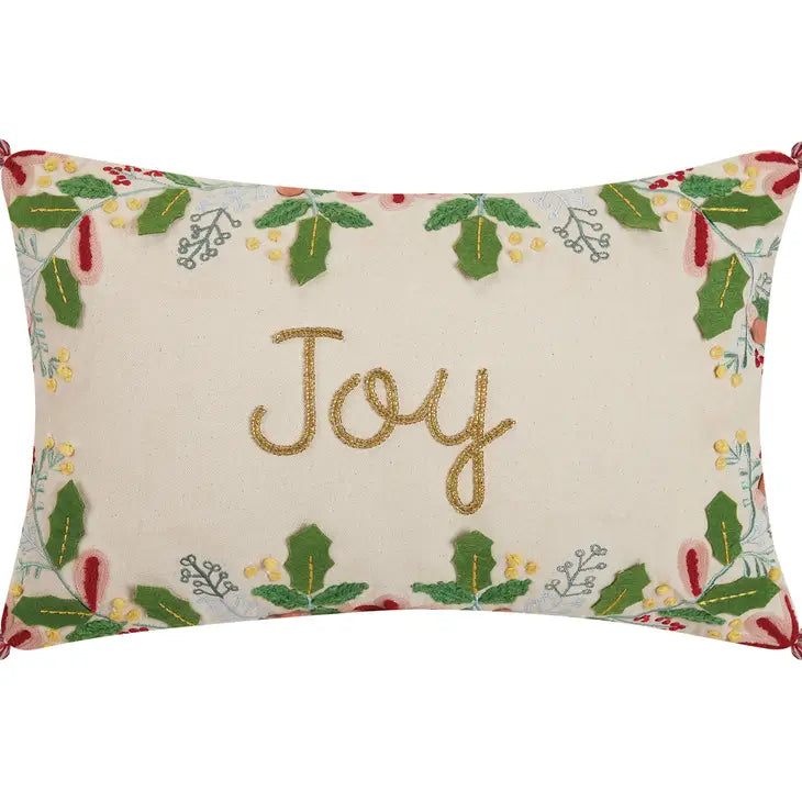 Boho Holiday Embroidered Pillow