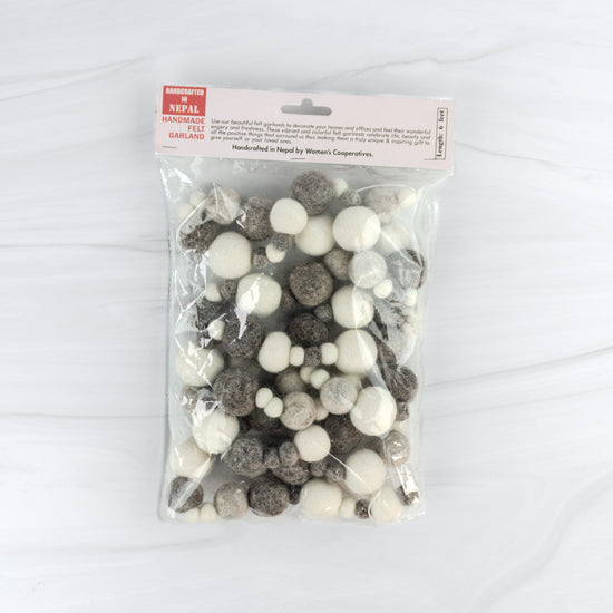 Load image into Gallery viewer, Grey and Cream Multi-Size Pompom Felt Garland
