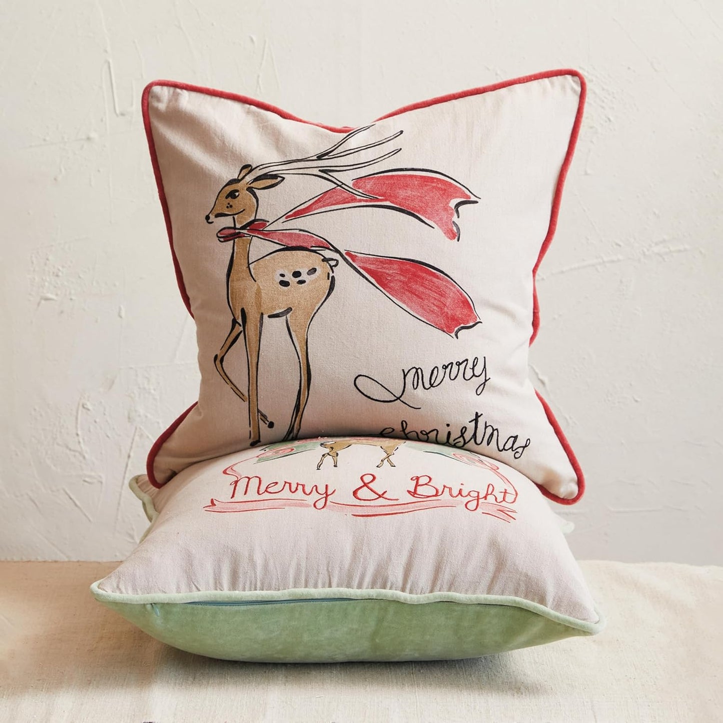 Reindeer and Holiday Sayings Pillow