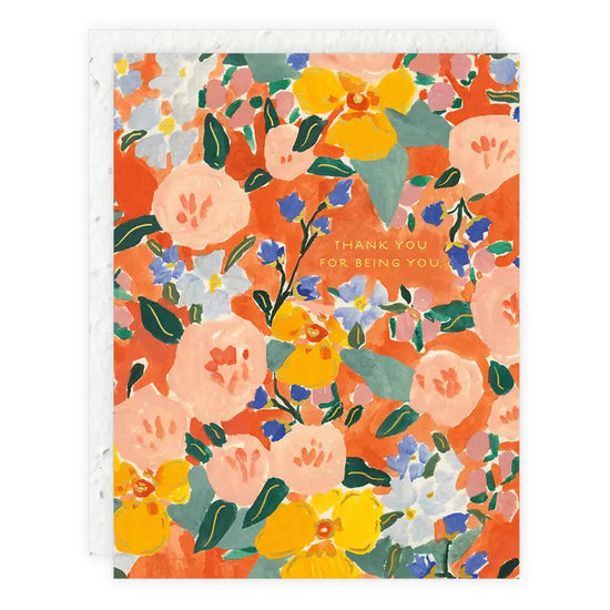 Red Orange Floral Thank You Card