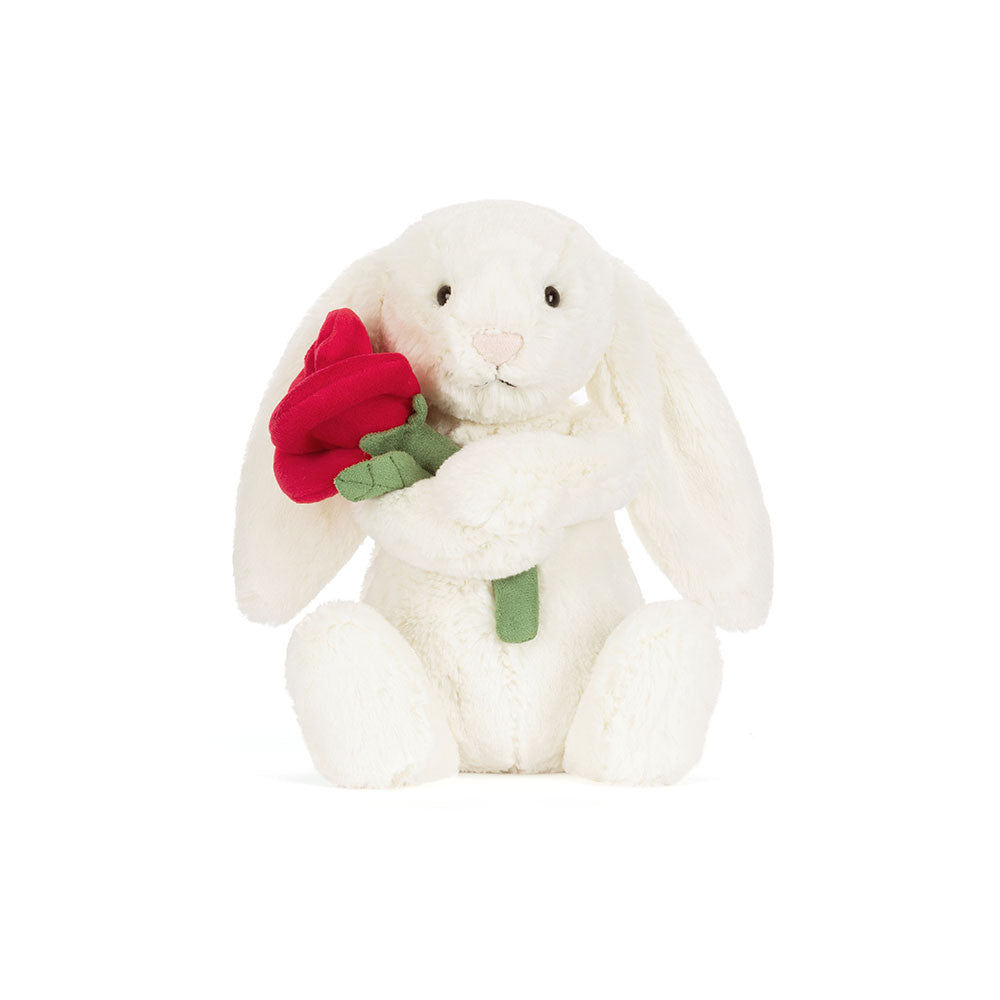 Bashful Cream Bunny with Rose Plush