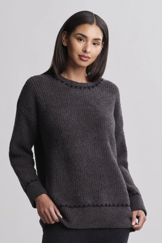 CozyChic Ribbed Sweater with Blanket Stitch