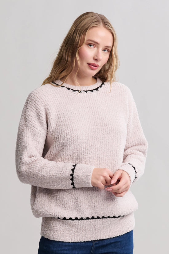 CozyChic Ribbed Sweater with Blanket Stitch