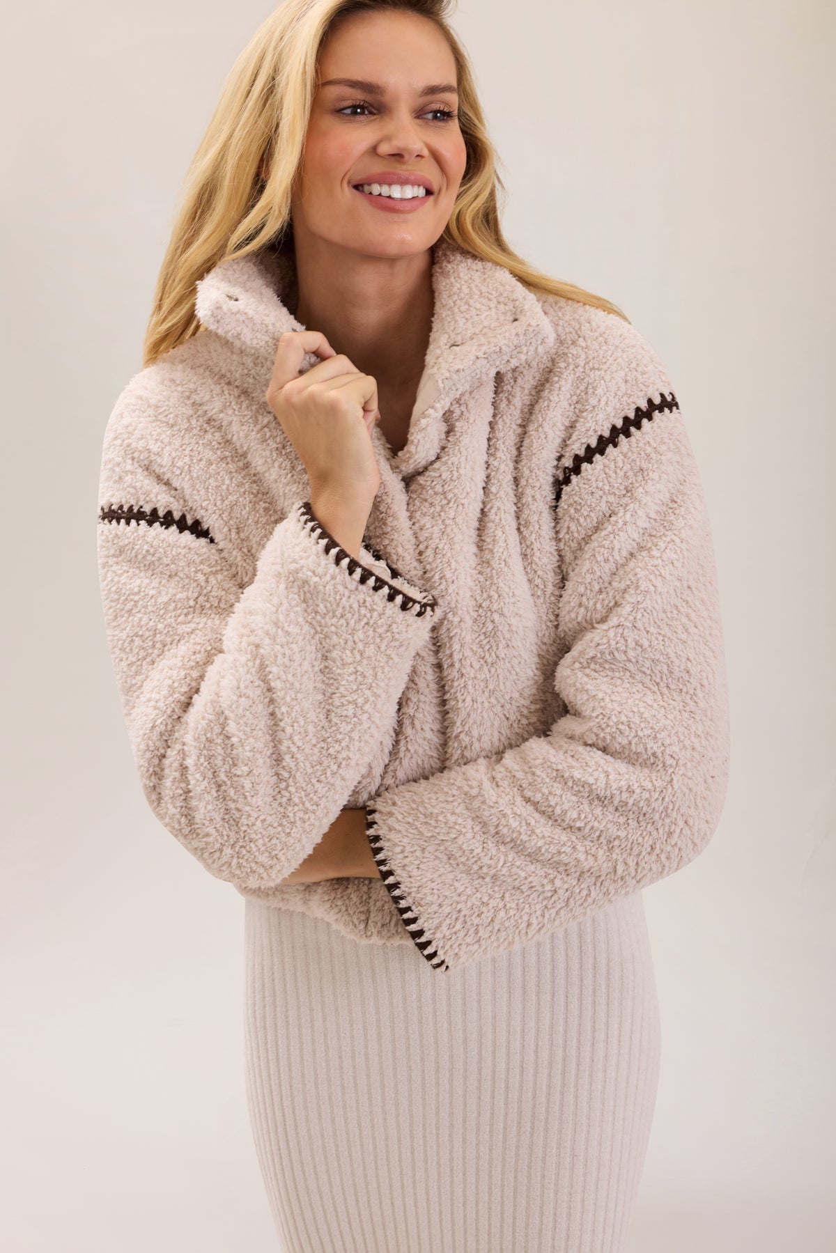 Brushed CozyChic Blanket Stitch Puffer Jacker