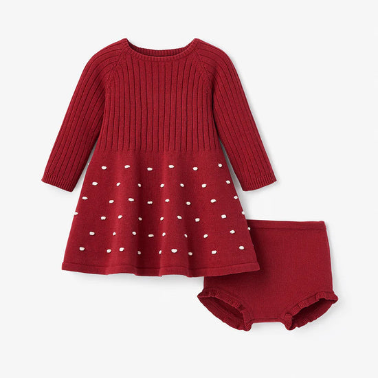 Holiday Textured Knit Baby Dress with Bloomers