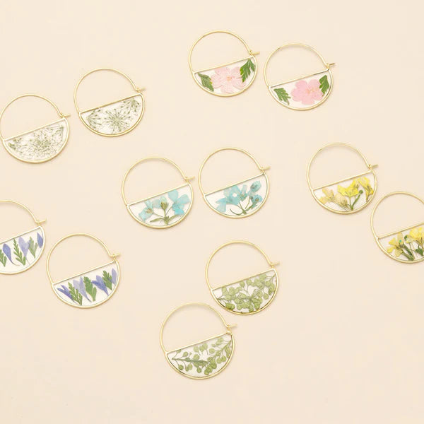 Pressed Flower Hoop Earring
