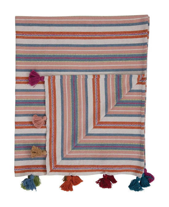 Striped Woven Cotton Throw with Fringe