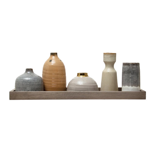 Stoneware Vase and Tray Set