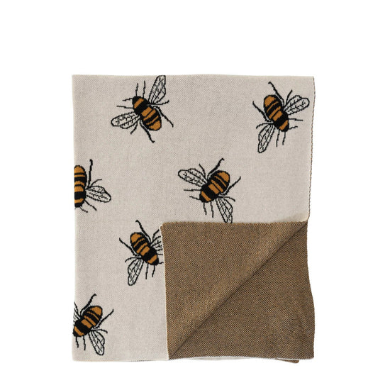 Beige Knit Bee Baby Blanket
