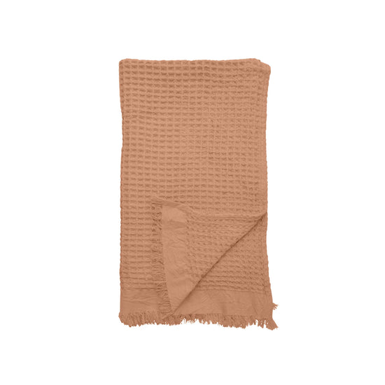 Tan Waffle Weave Throw with Fringe