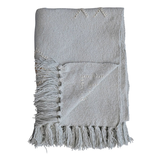 Woven Cotton Throw with Diamonds and Fringe