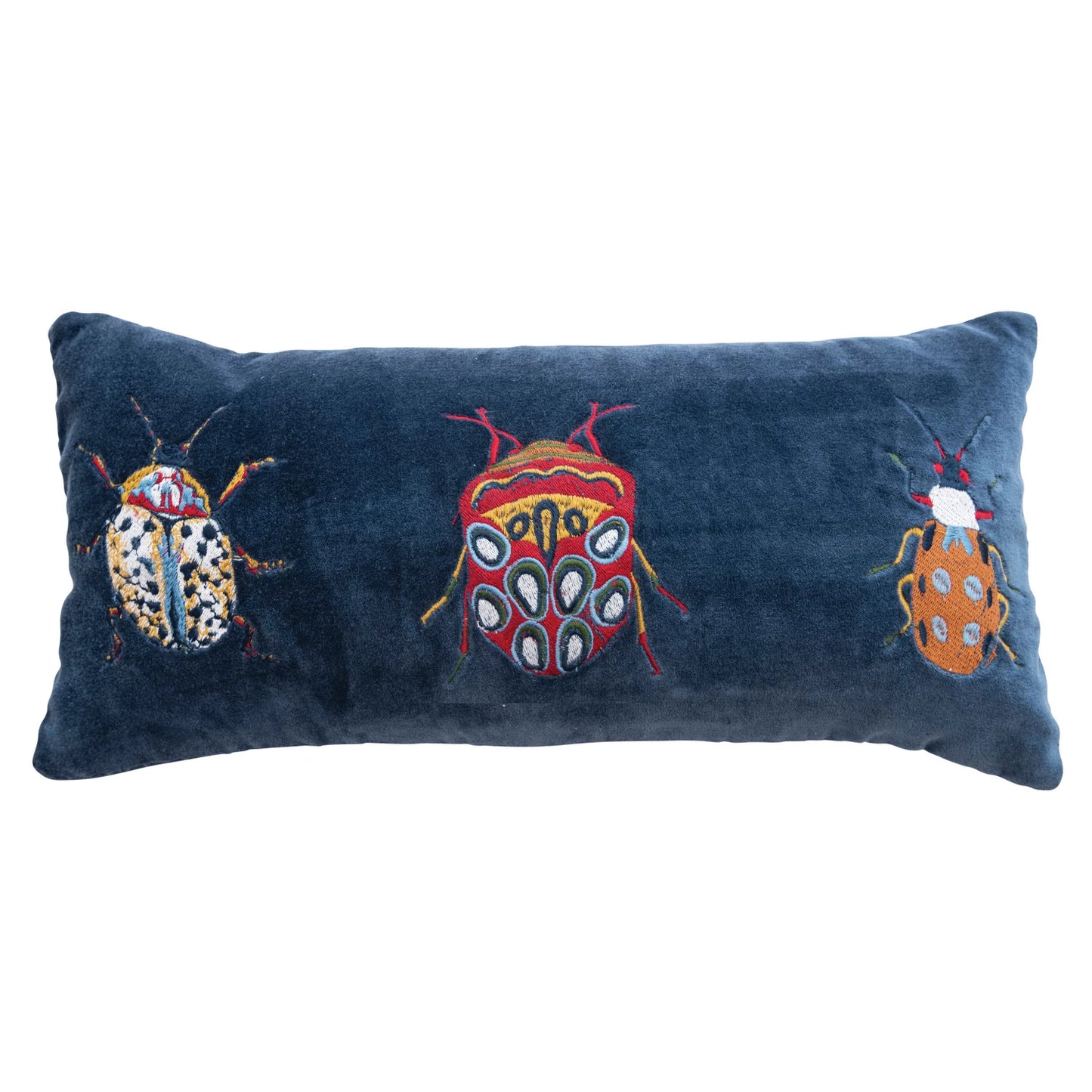 Velvet Bug Embroidered Lumbar Pillow