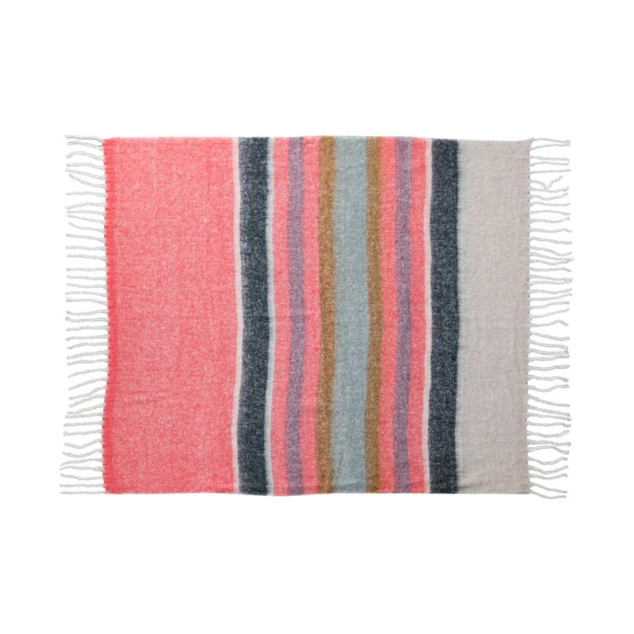 Pink Hues Brushed Acrylic & Wool Striped Throw