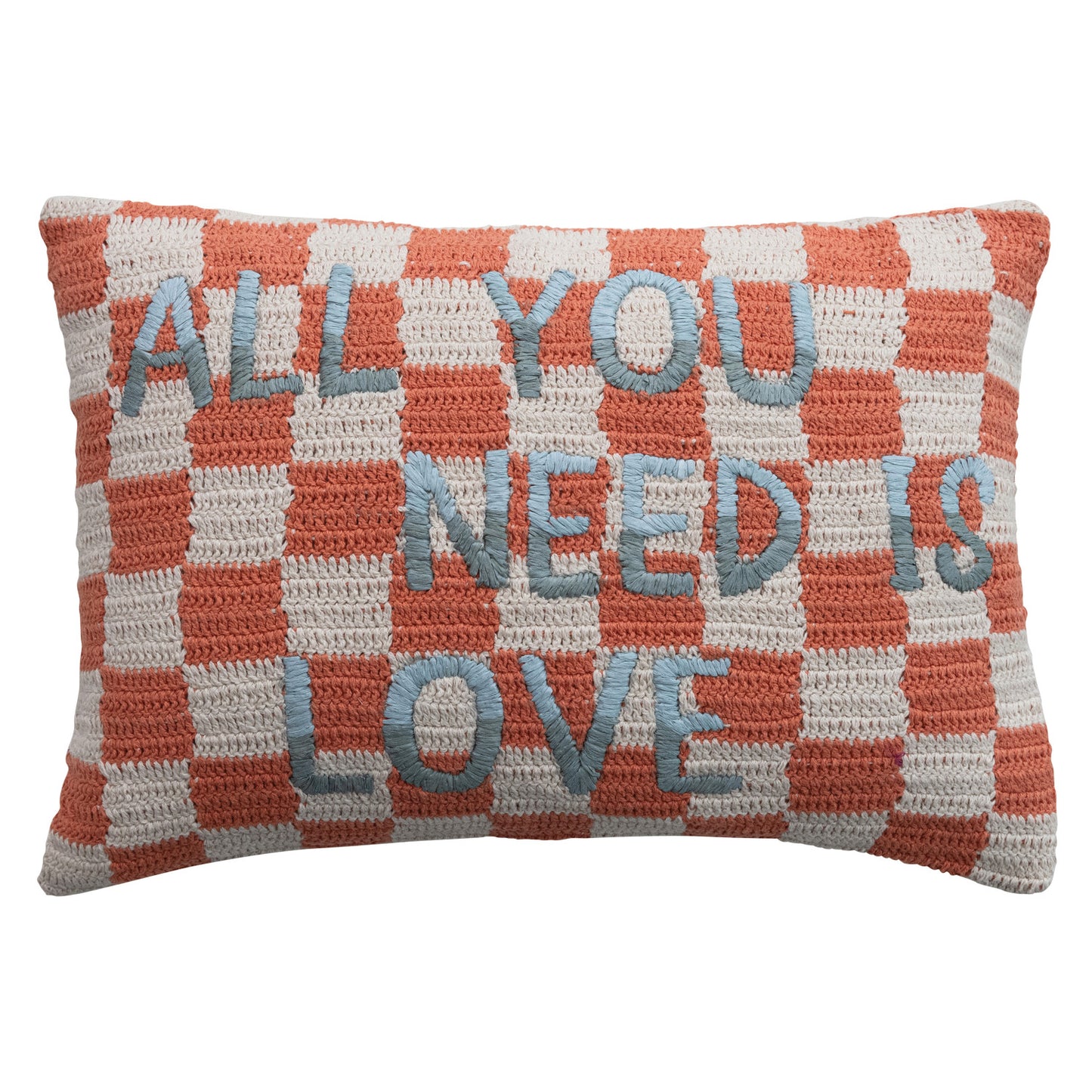 All You Need is Love Crocheted Check Lumbar Pillow