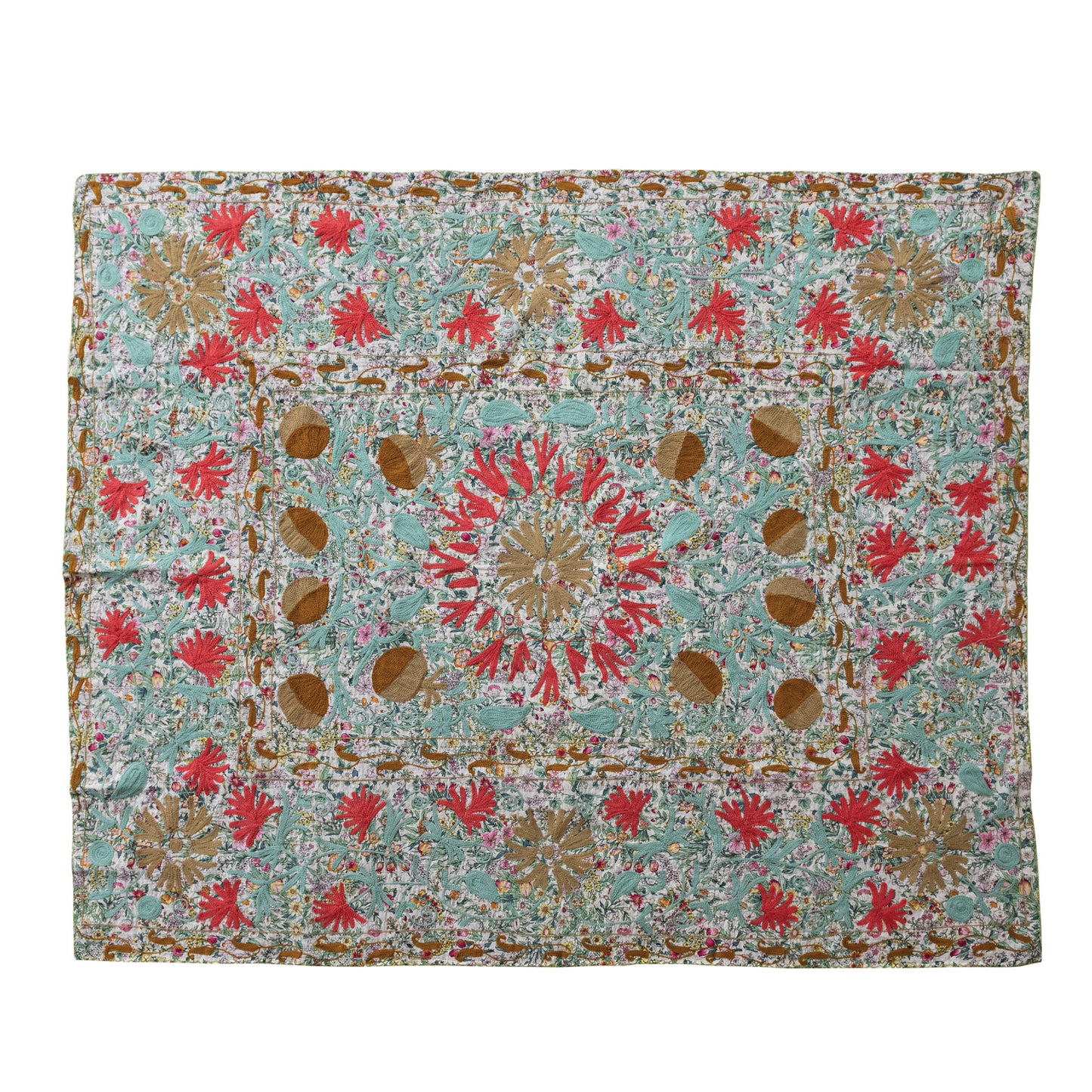 Embroidered Floral Kantha Stitch Throw