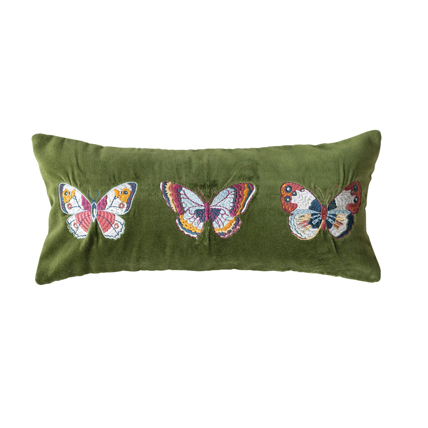 Velvet Butterfly Embroidered Lumbar Pillow