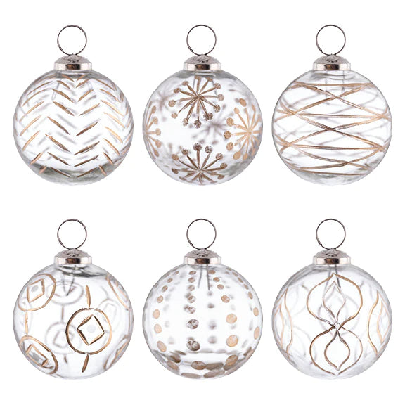 Etched Glass Ornaments, set of 6