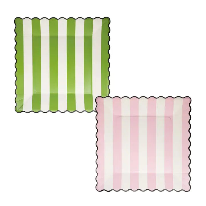 Green Stripe Pink Stripe Plates