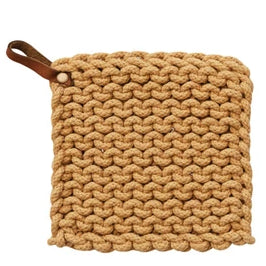 Cotton Crocheted Pot Holder with Leather Loop