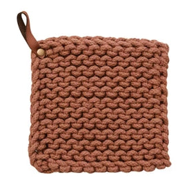 Cotton Crocheted Pot Holder with Leather Loop