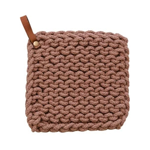 Cotton Crocheted Pot Holder with Leather Loop