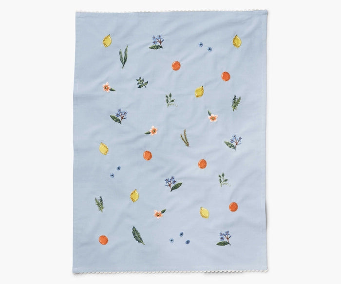 Fruit Stand Embroidered Tea Towel