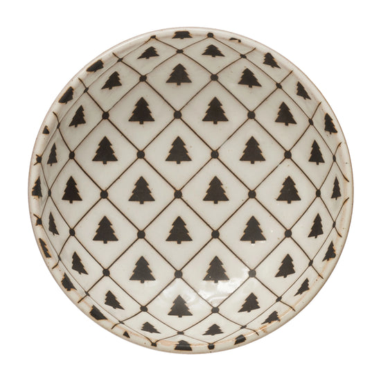 Stoneware Bowl with Tree Pattern