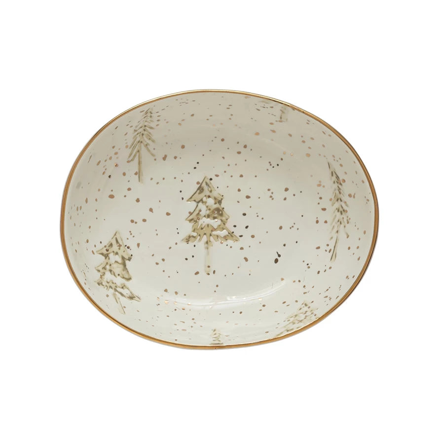 Load image into Gallery viewer, Hand-Stamped Stoneware Bowl with Tree Pattern
