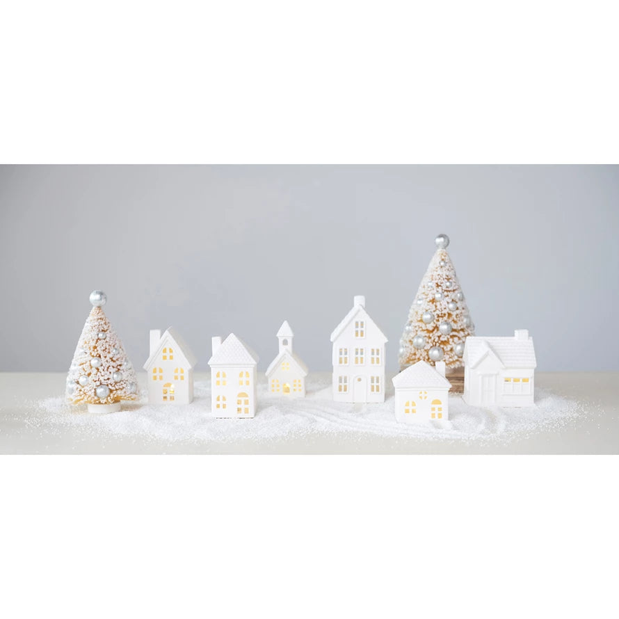 Stoneware Bisque Houses with LED Lights