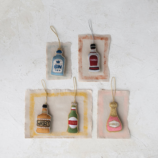 Spirits Bottle Fabric Embroidered Ornaments