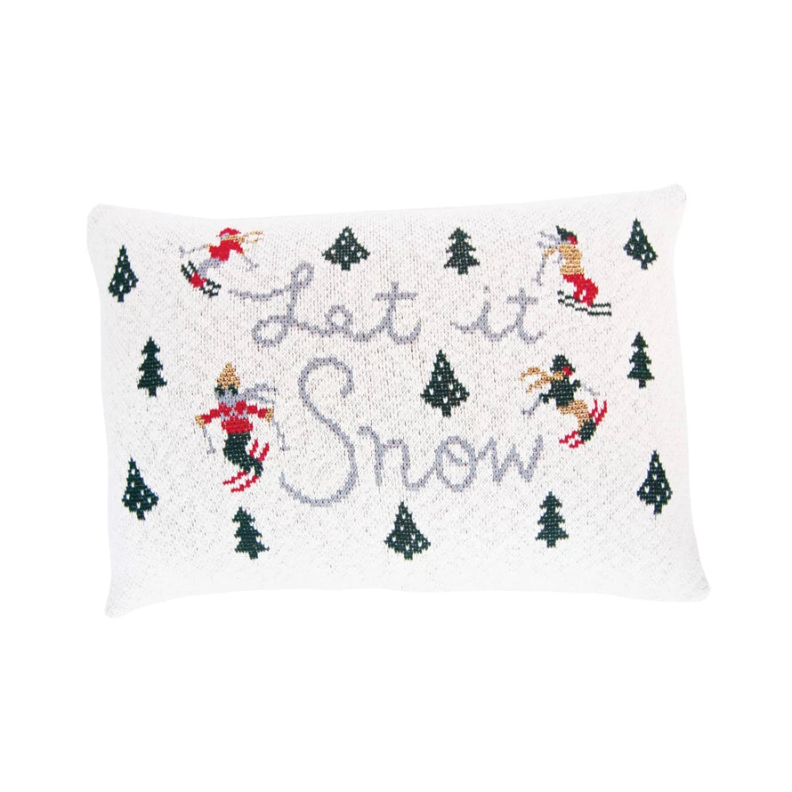 Knit Lumbar Pillow with Trees and Skiers