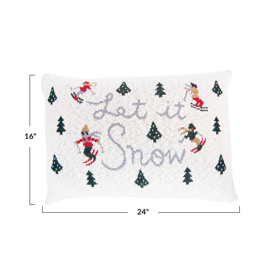 Knit Lumbar Pillow with Trees and Skiers