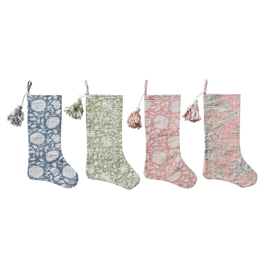 Floral Block Printed Kantha Stocking