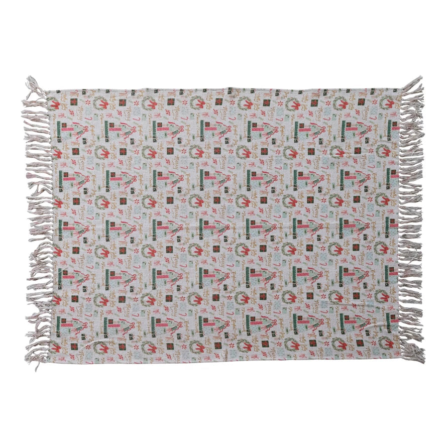 Cotton Printed Throw with Holiday Pattern