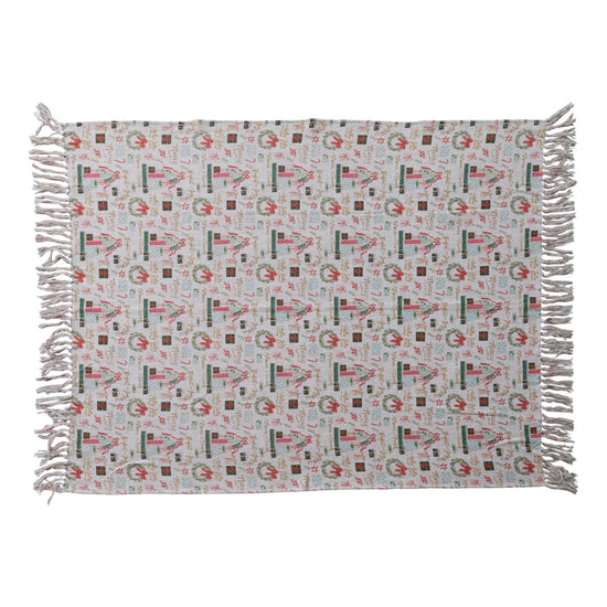 Cotton Printed Throw with Holiday Pattern
