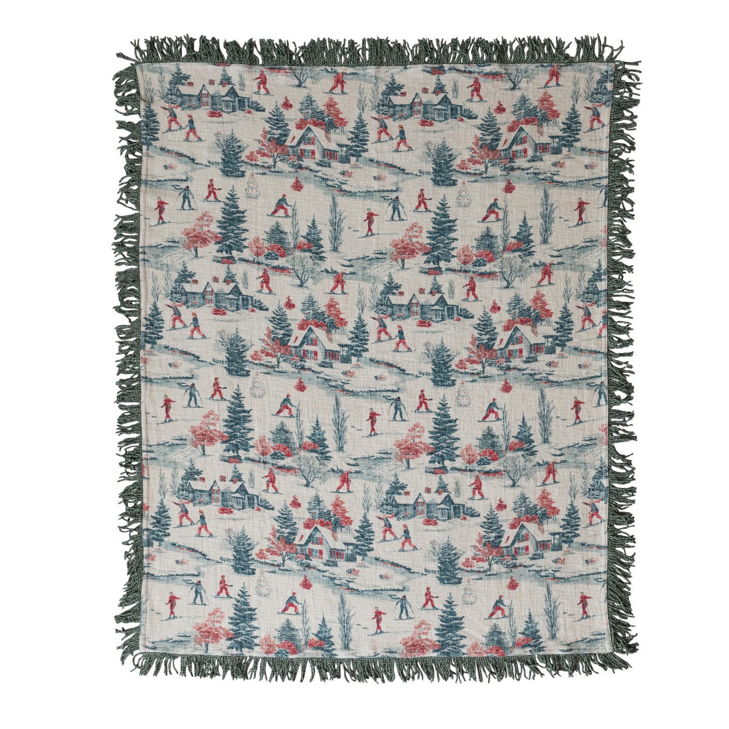 Skiing Throw Blanket with Fringe