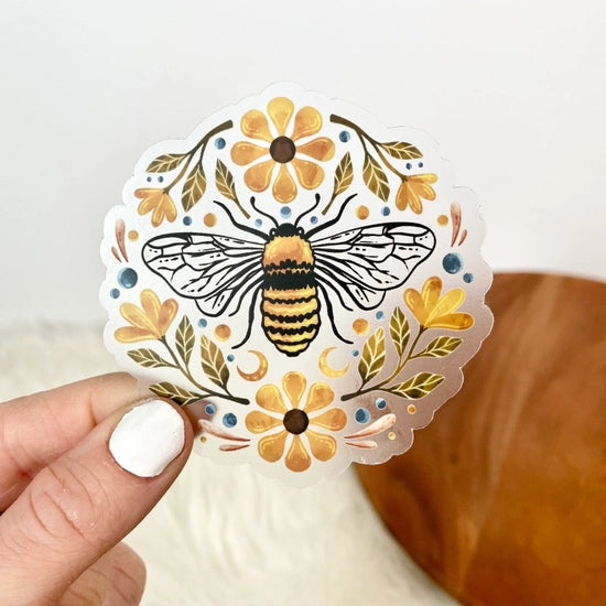 Flowers And Bee Clear Sticker