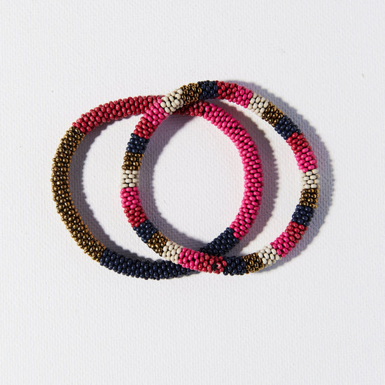 Load image into Gallery viewer, Hot Pink Red and Navy Stacking Beaded Bracelets
