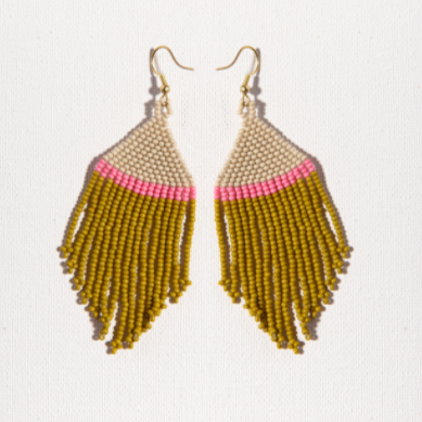 Load image into Gallery viewer, Ivory Pink Citron Stripe Fringe Earring
