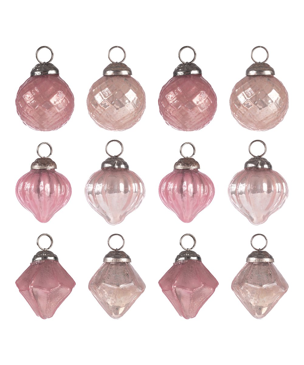 Pink Glass Ornament Set