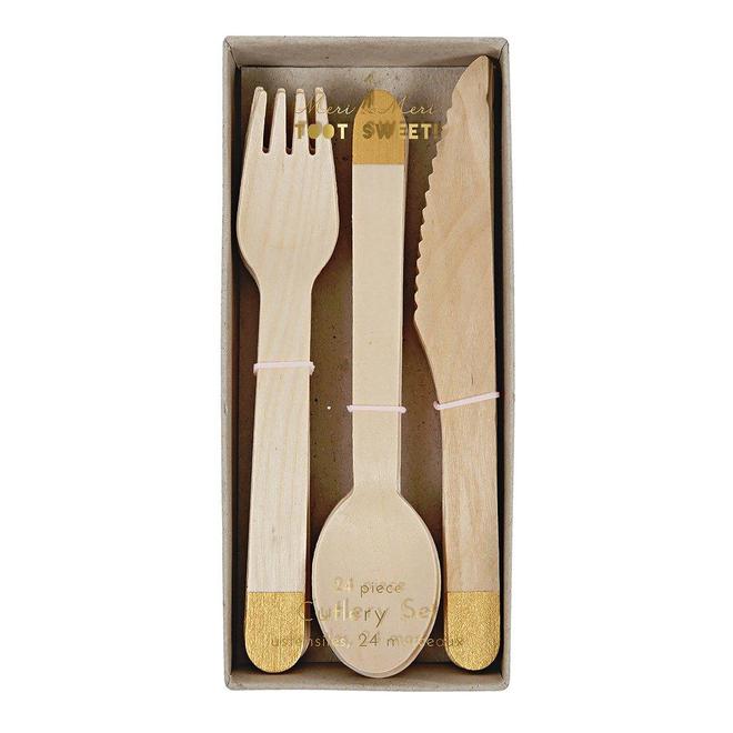 Load image into Gallery viewer, Gold Wooden Cutlery Set

