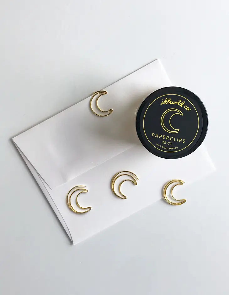 Load image into Gallery viewer, Crescent Moon Gold Plated Paper Clips
