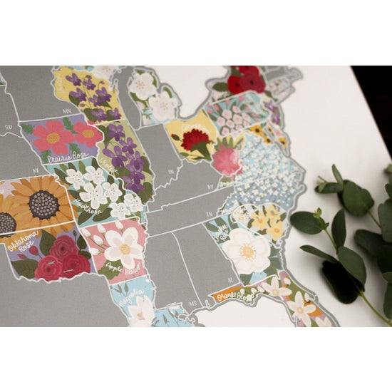 Load image into Gallery viewer, Silver Scratch Your Travels Official State Flowers USA Map
