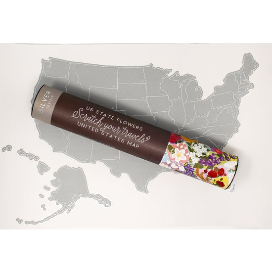 Silver Scratch Your Travels Official State Flowers USA Map